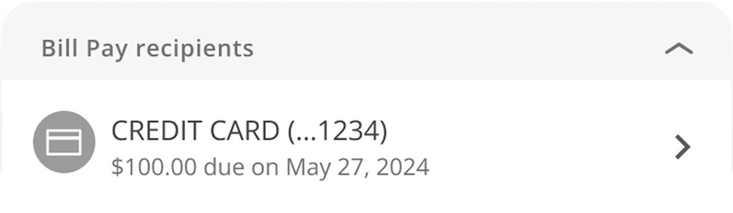 Bill Pay recipient: CREDIT CARD ending 1234